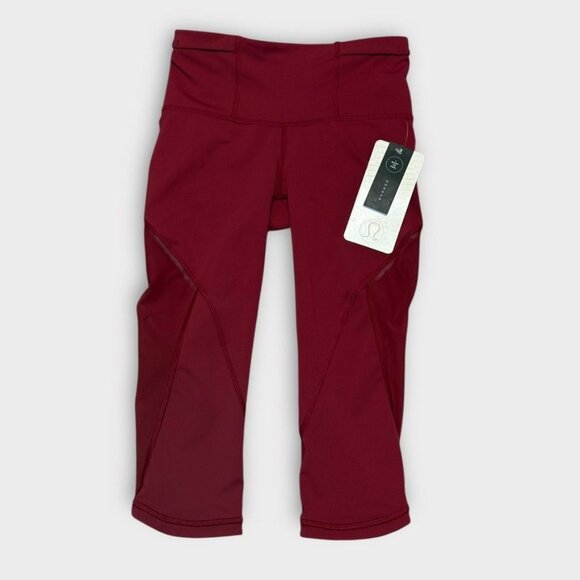 NWT Lululemon Run With The Sun Crop 4 Rosewood Luxtreme Mesh NEW Leggings - Picture 8 of 10